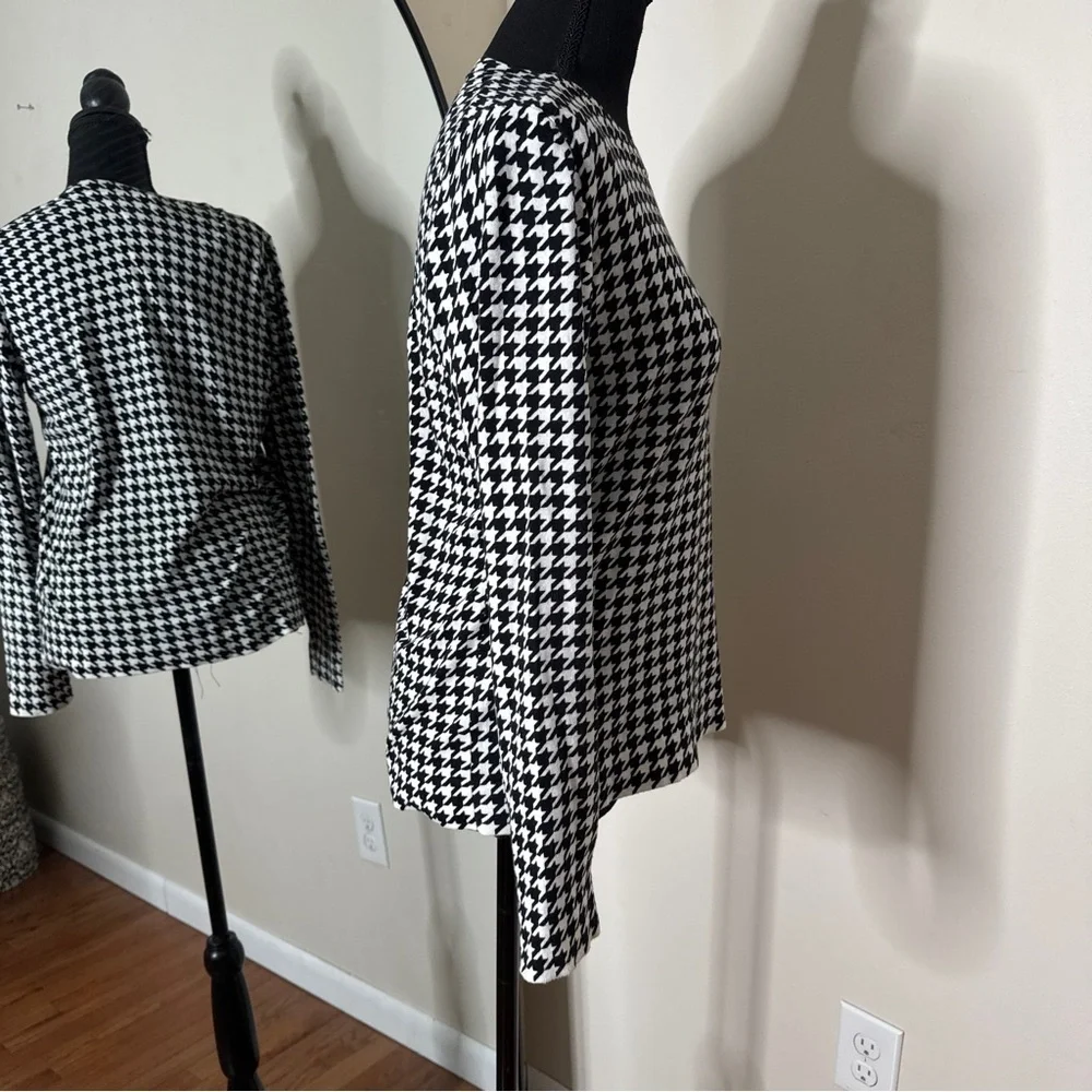 J. Crew Teddie Houndstooth Sweater Preppy Workwear Black White Size M